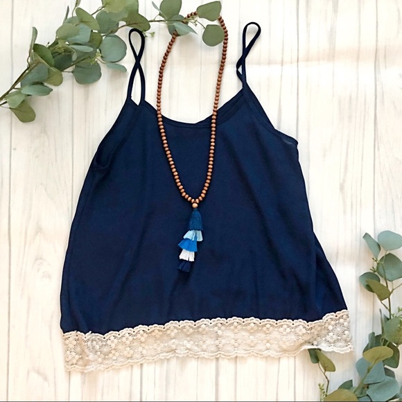 Tops - Navy Blue Lacy Blouse